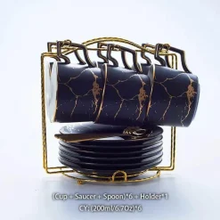 200 ml Teeservice aus Marmorkeramik mit Löffel und Untertasse