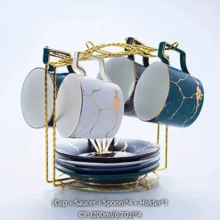 200 ml Teeservice aus Marmorkeramik mit Löffel und Untertasse