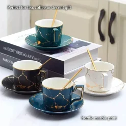 200 ml Teeservice aus Marmorkeramik mit Löffel und Untertasse