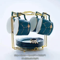 200 ml Teeservice aus Marmorkeramik mit Löffel und Untertasse