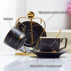 200 ml Teeservice aus Marmorkeramik mit Löffel und Untertasse
