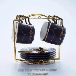 200 ml Teeservice aus Marmorkeramik mit Löffel und Untertasse