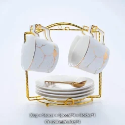 200 ml Teeservice aus Marmorkeramik mit Löffel und Untertasse