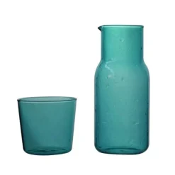 550 ml Wasserkaraffe mit Glas-Set für den Nachttisch – Blau, Bernstein, Blaugrün, Grau
