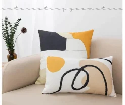 Abstrakter geometrischer Kissenbezug aus Baumwollleinen - Dekohülle im nordischen Stil