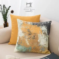 Abstrakter geometrischer Kissenbezug aus Baumwollleinen - Dekohülle im nordischen Stil