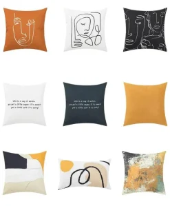 Abstrakter geometrischer Kissenbezug aus Baumwollleinen - Dekohülle im nordischen Stil