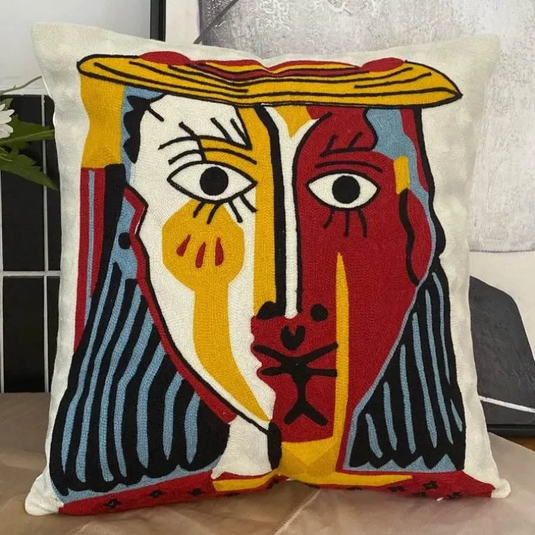 Abstrakter Picasso-Kissenbezug – 45 x 45 cm, dekoratives Dekokissen für Sofa und Auto