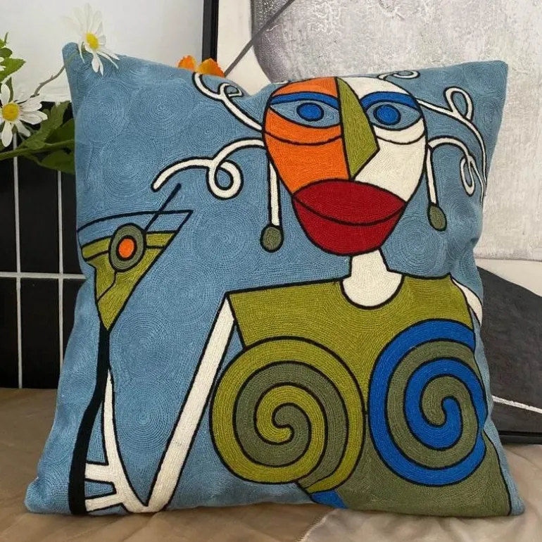 Abstrakter Picasso-Kissenbezug – 45 x 45 cm, dekoratives Dekokissen für Sofa und Auto