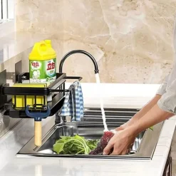 Abtropfgestell für Küchenspüle aus Aluminium – Schwamm-Organizerkorb