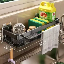 Abtropfgestell für Küchenspüle aus Aluminium – Schwamm-Organizerkorb