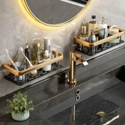 Aluminium-Badezimmer-Eckregal mit Handtuchhalter – platzsparende Aufbewahrungslösung