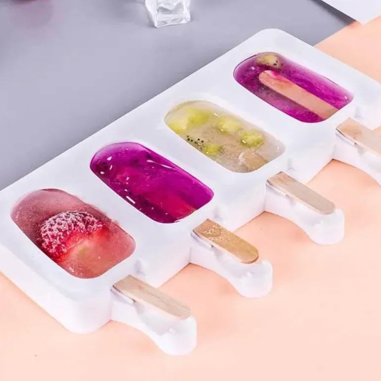 Antihaftbeschichtete Eisform für Stieleis - Eiscreme-Maschinen-Set mit 4 Mulden