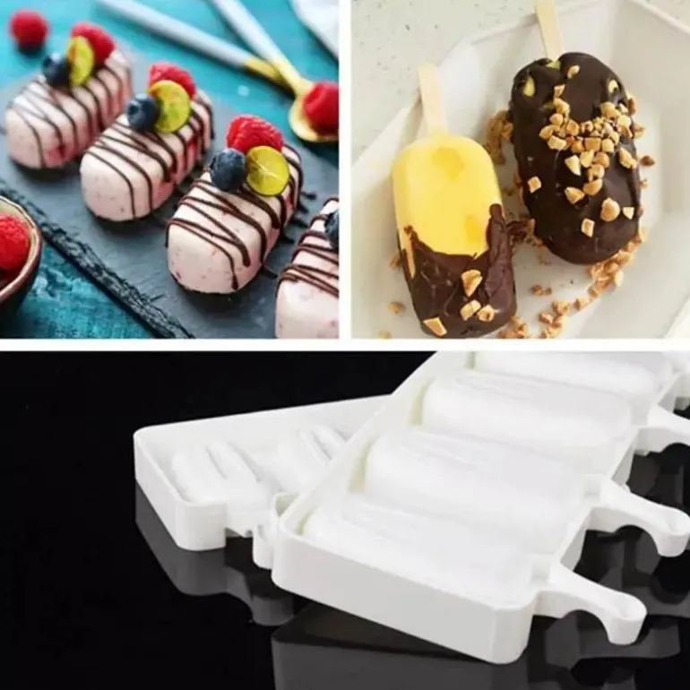 Antihaftbeschichtete Eisform für Stieleis - Eiscreme-Maschinen-Set mit 4 Mulden