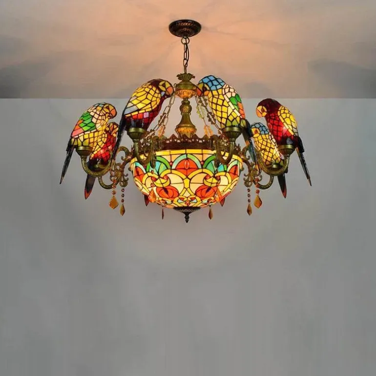 Antike Papageien-Kronleuchterlampe - Vintage-Beleuchtungskörper