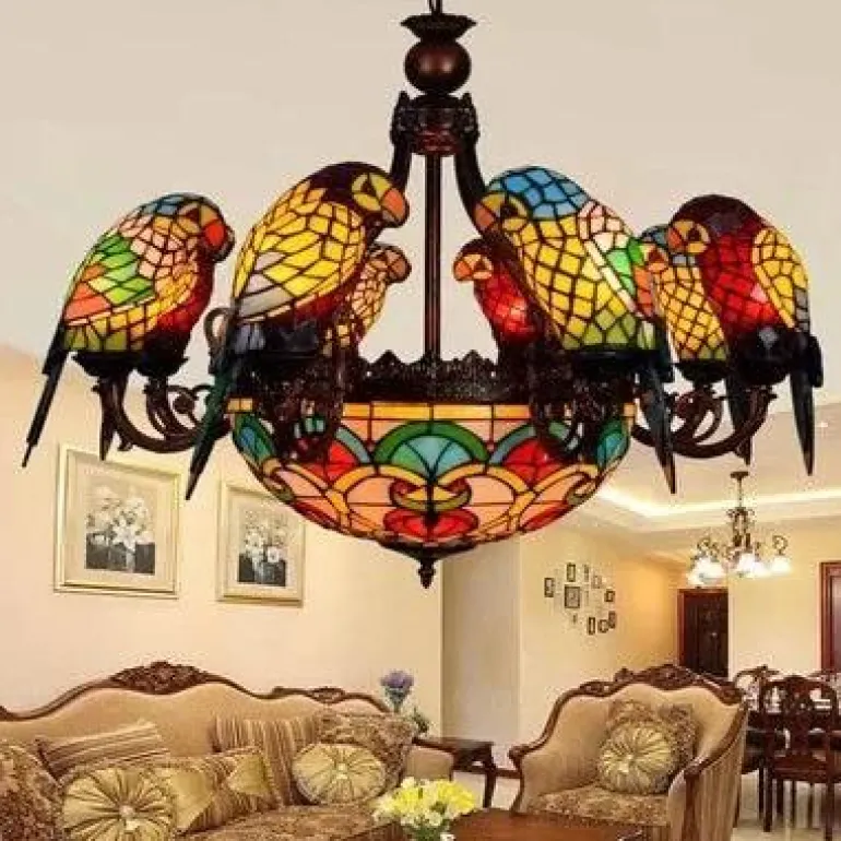 Antike Papageien-Kronleuchterlampe - Vintage-Beleuchtungskörper