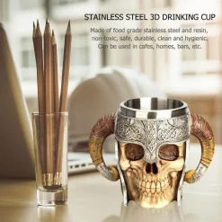 Antiker Totenkopf Edelstahlbecher - Gothic Trinkgeschirr