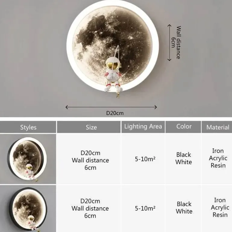 Astronauten-Mond-Wandleuchte – Weltraum-Dekor