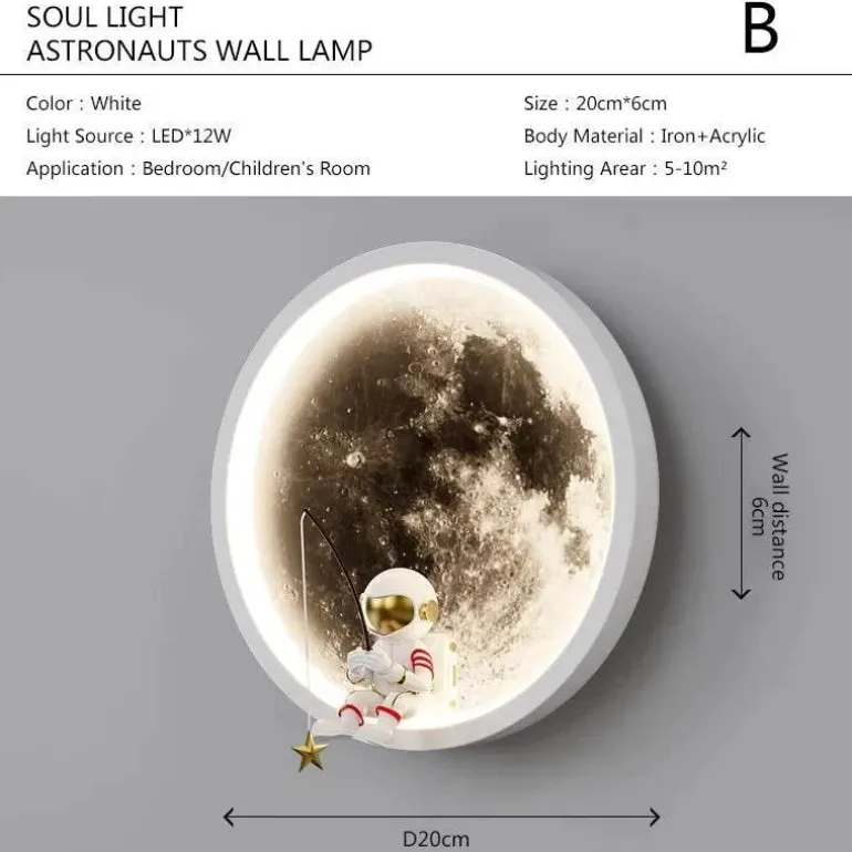 Astronauten-Mond-Wandleuchte – Weltraum-Dekor