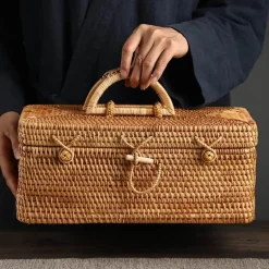 Aufbewahrungsbox aus Rattan – tragbarer Picknickkorb, Tee-Organizer