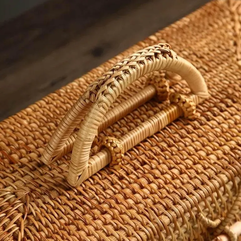 Aufbewahrungsbox aus Rattan – tragbarer Picknickkorb, Tee-Organizer