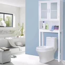 Aufbewahrungsschrank aus Holz über der Toilette – platzsparender Organizer