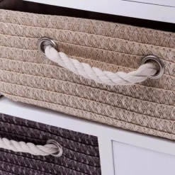 Aufbewahrungsschrank aus Holz mit 4 Schubladen und geflochtenen Körben