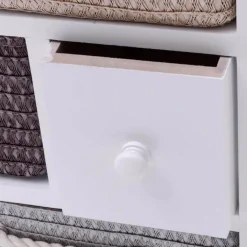 Aufbewahrungsschrank aus Holz mit 4 Schubladen und geflochtenen Körben