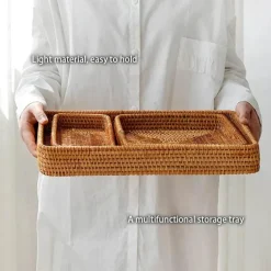 Aufbewahrungstablett aus Rattangeflecht – quadratische Speiseplatte als Küchendekor