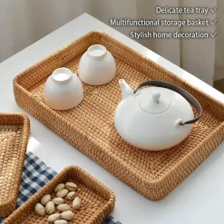 Aufbewahrungstablett aus Rattangeflecht – quadratische Speiseplatte als Küchendekor
