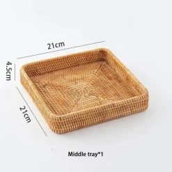 Aufbewahrungstablett aus Rattangeflecht – quadratische Speiseplatte als Küchendekor
