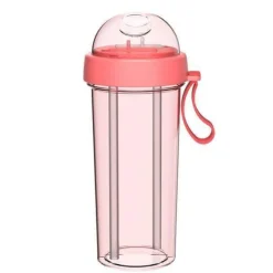 Auslaufsichere Reisewasserflasche – Trinkflasche mit zwei Strohhalmen