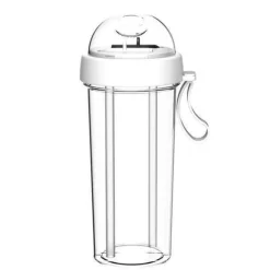 Auslaufsichere Reisewasserflasche – Trinkflasche mit zwei Strohhalmen