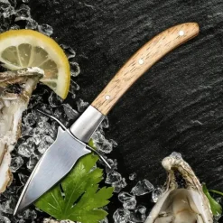 Austernmesser - Austernöffner aus Edelstahl mit Holzgriff und Lederetui