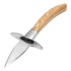 Austernmesser - Austernöffner aus Edelstahl mit Holzgriff und Lederetui