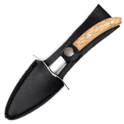 Austernmesser - Austernöffner aus Edelstahl mit Holzgriff und Lederetui