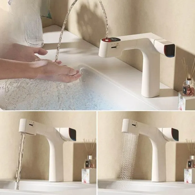 Ausziehbarer Wasserfilter LED-Temperaturregler-Wasserhahn