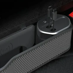 Autositz-Gap-Organizer mit kabellosem Ladegerät und Getränkehalter