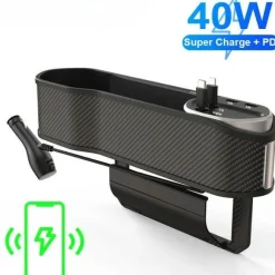 Autositz-Gap-Organizer mit kabellosem Ladegerät und Getränkehalter