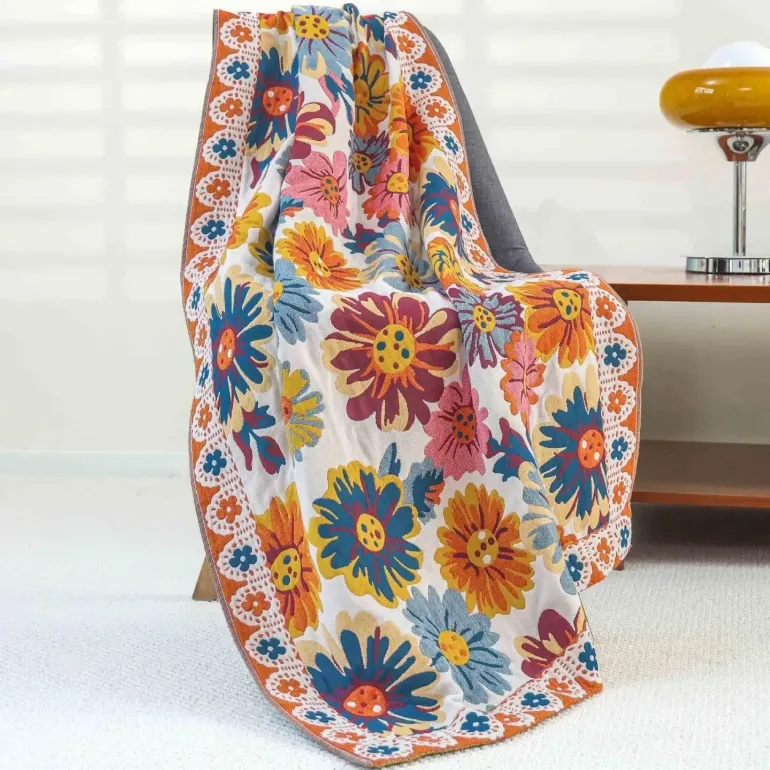 Badetuch mit Boho-Blumenmuster – groß, schnelltrocknend, Baumwolle, 80 x 160 cm