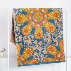 Badetuch mit Boho-Blumenmuster – groß, schnelltrocknend, Baumwolle, 80 x 160 cm