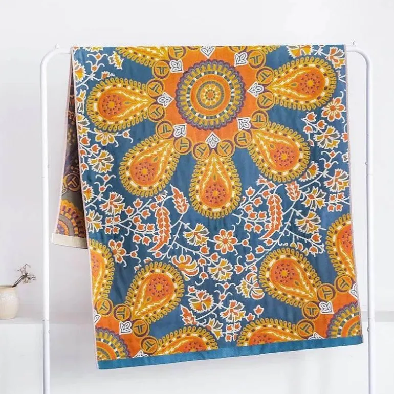 Badetuch mit Boho-Blumenmuster – groß, schnelltrocknend, Baumwolle, 80 x 160 cm