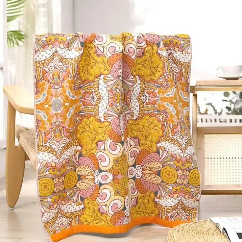 Badetuch mit Boho-Blumenmuster – groß, schnelltrocknend, Baumwolle, 80 x 160 cm