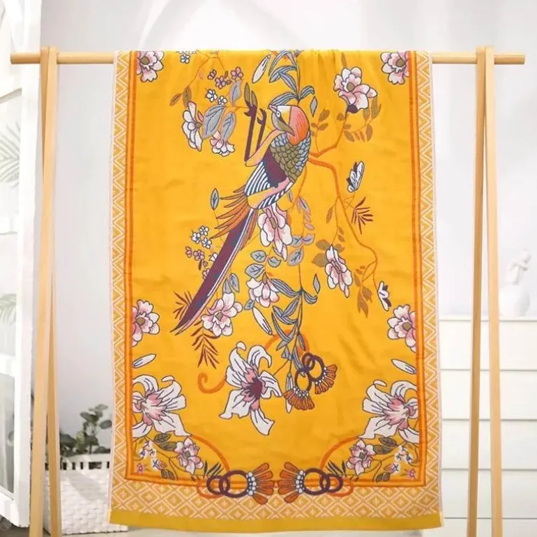Badetuch mit Boho-Blumenmuster – groß, schnelltrocknend, Baumwolle, 80 x 160 cm