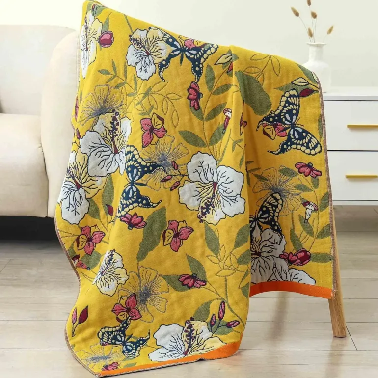 Badetuch mit Boho-Blumenmuster – groß, schnelltrocknend, Baumwolle, 80 x 160 cm