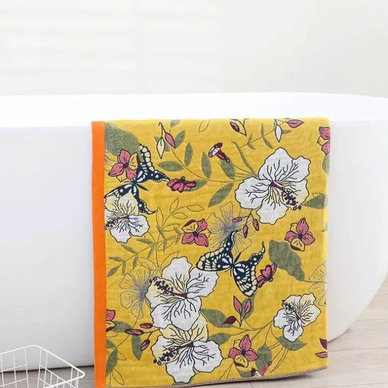 Badetuch mit Boho-Blumenmuster – groß, schnelltrocknend, Baumwolle, 80 x 160 cm