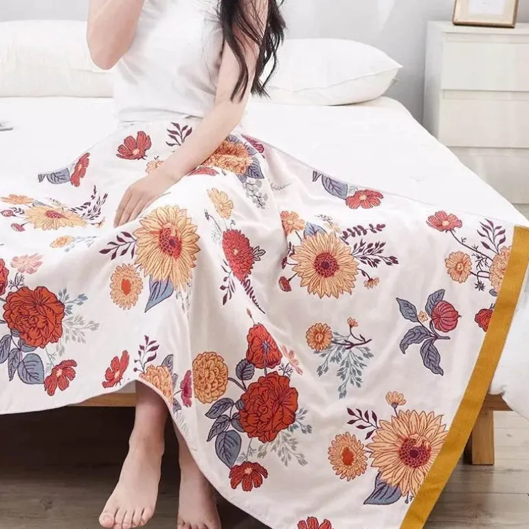 Badetuch mit Boho-Blumenmuster – groß, schnelltrocknend, Baumwolle, 80 x 160 cm