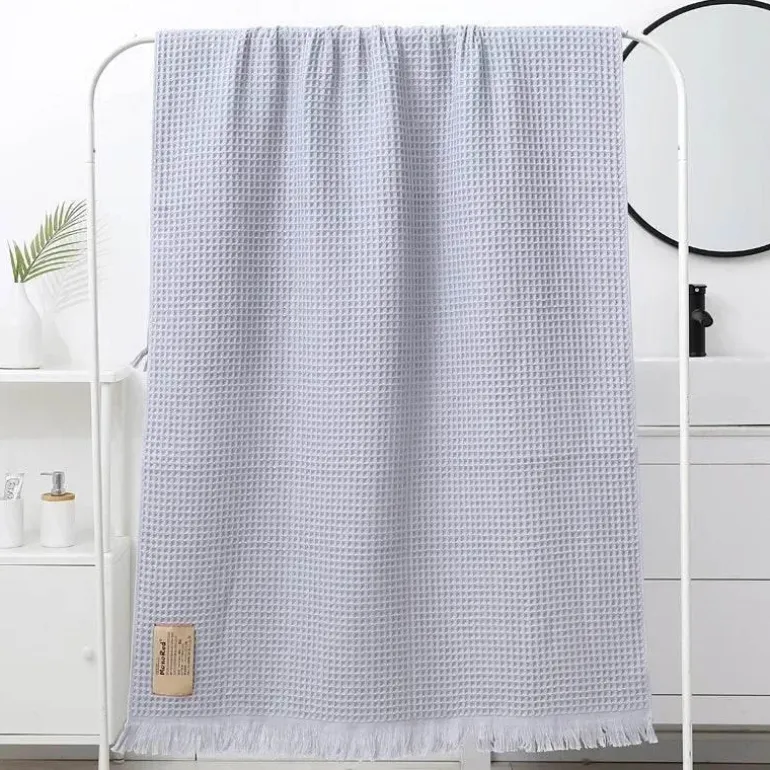 Badetuch mit geometrischer Quaste, schnelltrocknendes Waffelmuster aus Baumwolle, mehrfarbig, 90 x 180 cm
