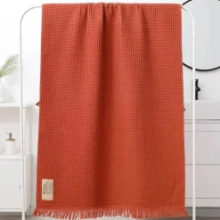 Badetuch mit geometrischer Quaste, schnelltrocknendes Waffelmuster aus Baumwolle, mehrfarbig, 90 x 180 cm