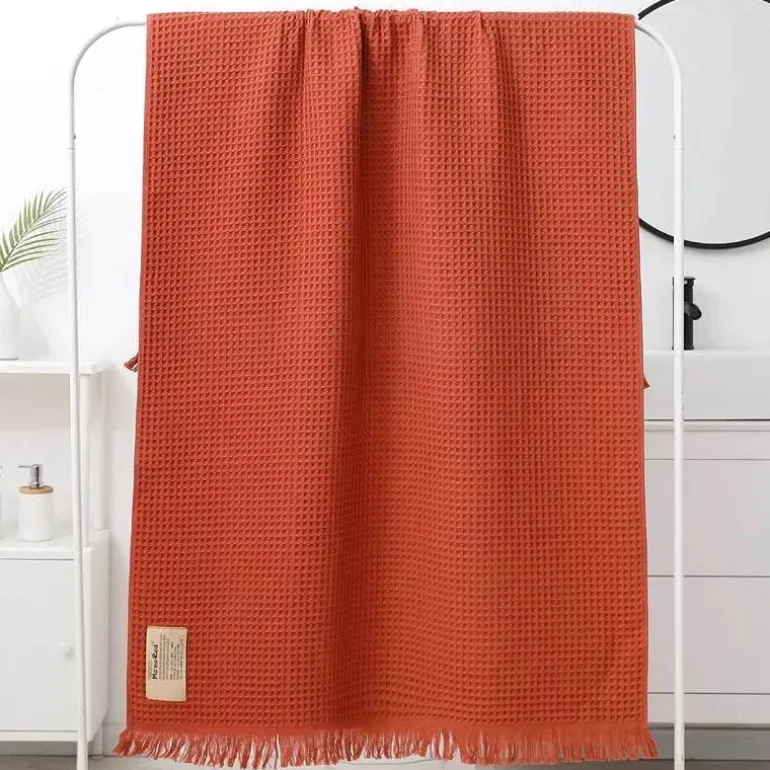 Badetuch mit geometrischer Quaste, schnelltrocknendes Waffelmuster aus Baumwolle, mehrfarbig, 90 x 180 cm